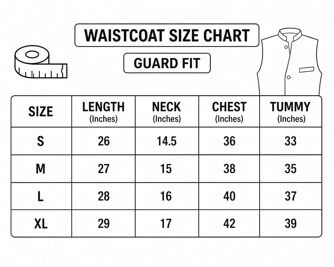 Waistcoat size chart